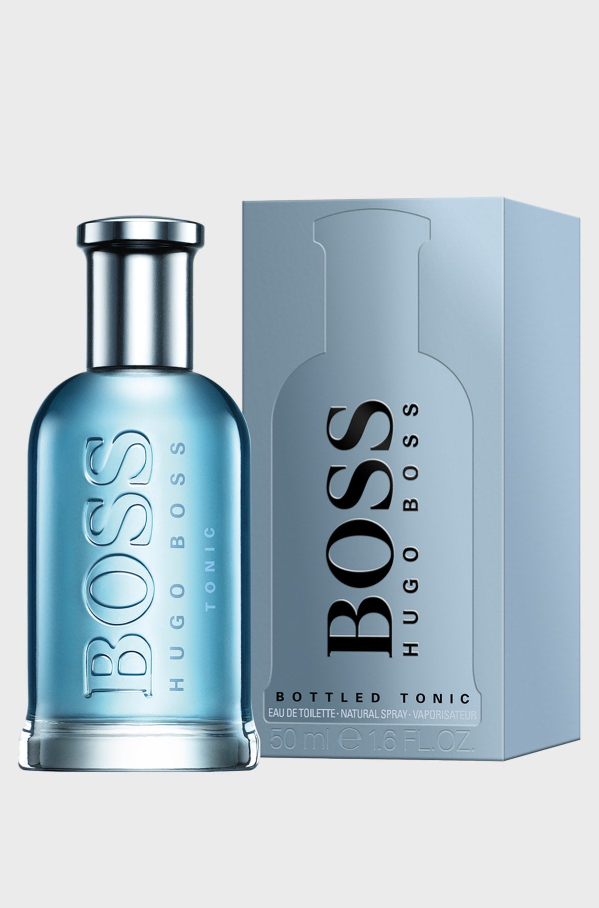 Hugo Boss Bottled Tonic perfume bottle and packaging on a white background